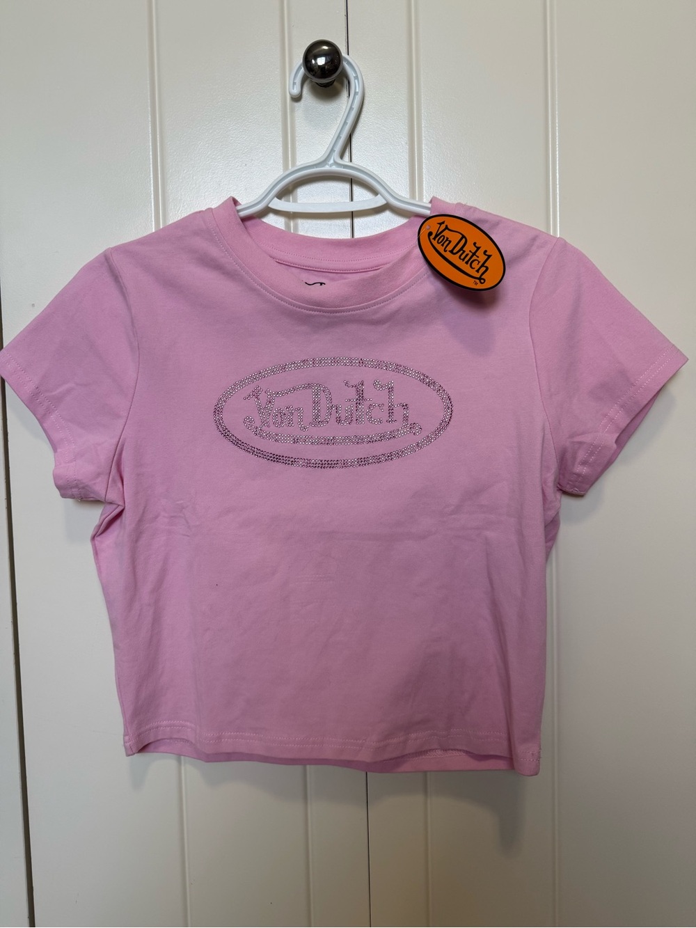 Von Dutch Pink Rhinestone Baby Tee New With Tags